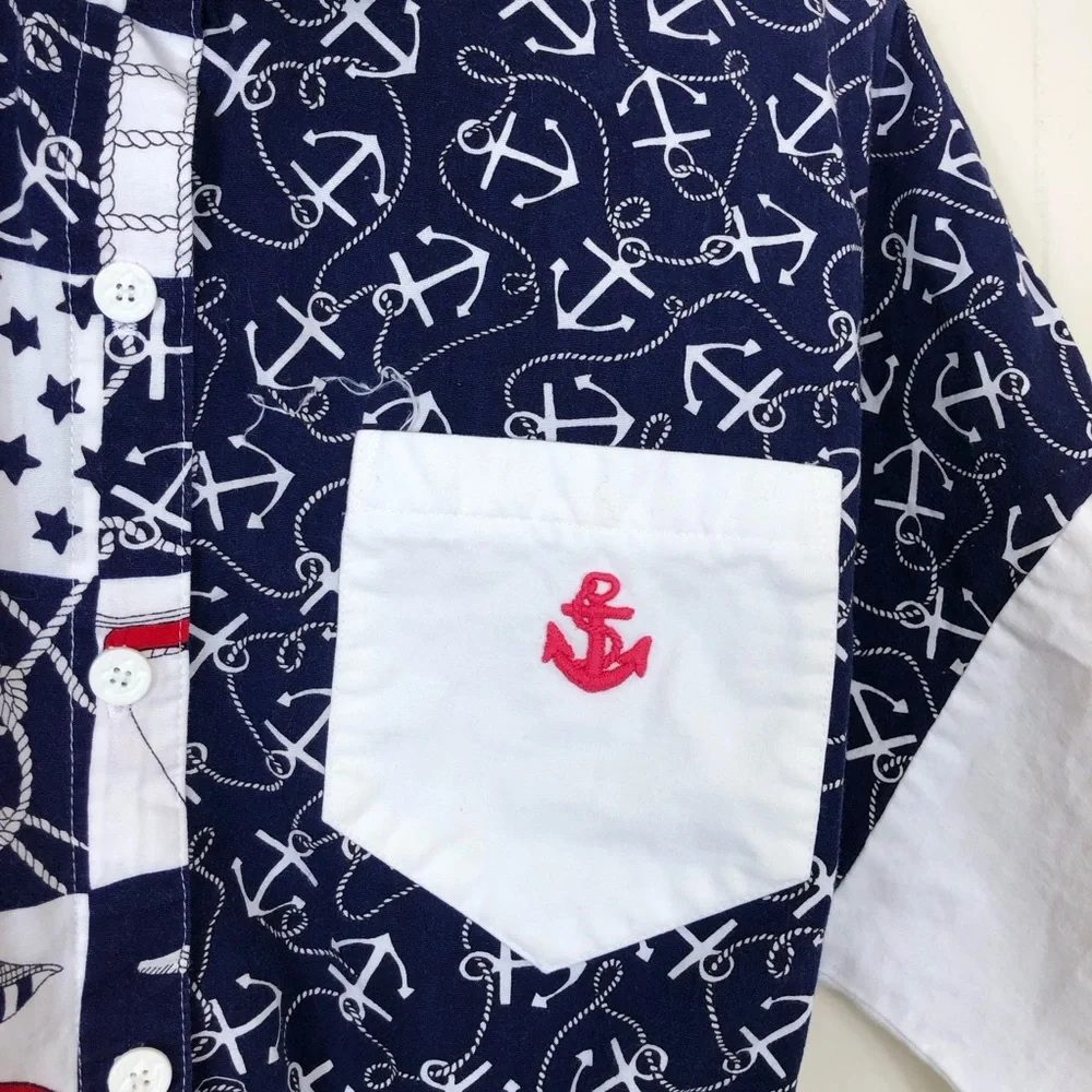 Vintage Nautical Print Button Down Crop Top Sz L - Picture 5 of 9